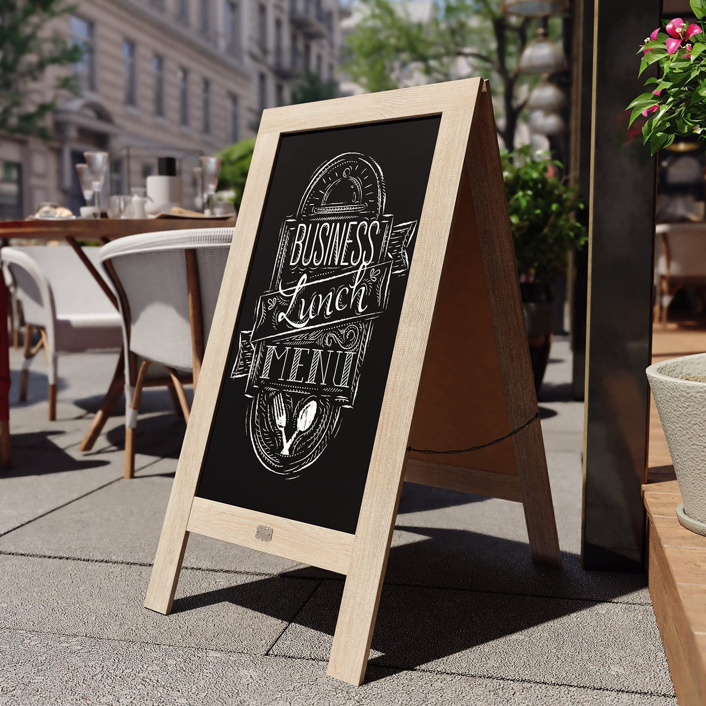 A Frame Chalkboard by HBCY Creations: 40x20 Solid Wood A-Frame Sign Light Wash Double-Sided Magnetic Board, Chalkboard Menu Board, for Restaurants, Cafés, Weddings - Heavy Duty Hinges