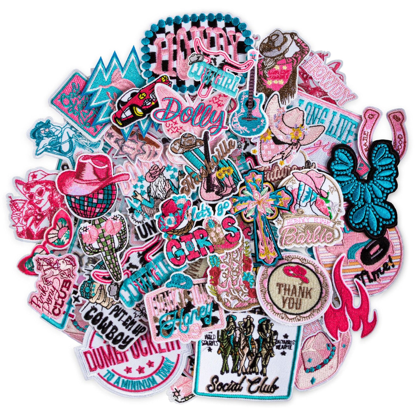 ZIFTY 36Pcs Iron on Patches for Clothes Hat Western Cowgirl Pink Embroidered Patches for Backpacks Applique Aesthetic Stuff Bulk for Clothing, Jackets, Jeans, Hats DIY Accessories