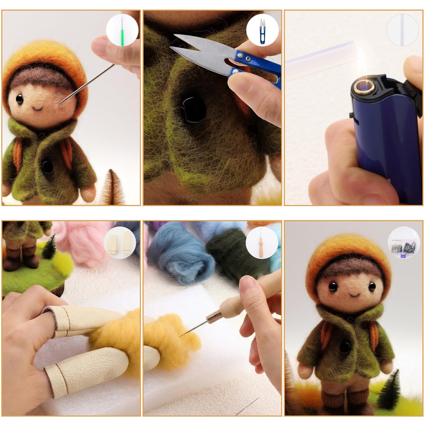 DF DUALFERV Needle Felting Kit with 40 Colors of Premium Felting Wool - Fluffy, Textured Wool Roving with Strong Plasticity for Felted Animal