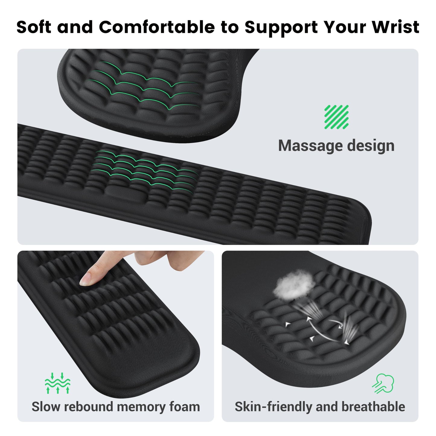 MEKASS Ergonomic Mouse Pad and Keyboard Wrist Rest Set, Super Soft Memory Foam Desk Wrist Support for Computer Keyboard, Non-Slip Arm Palm Rests Cushion for Typing Gaming Office Laptop Mac (Black)