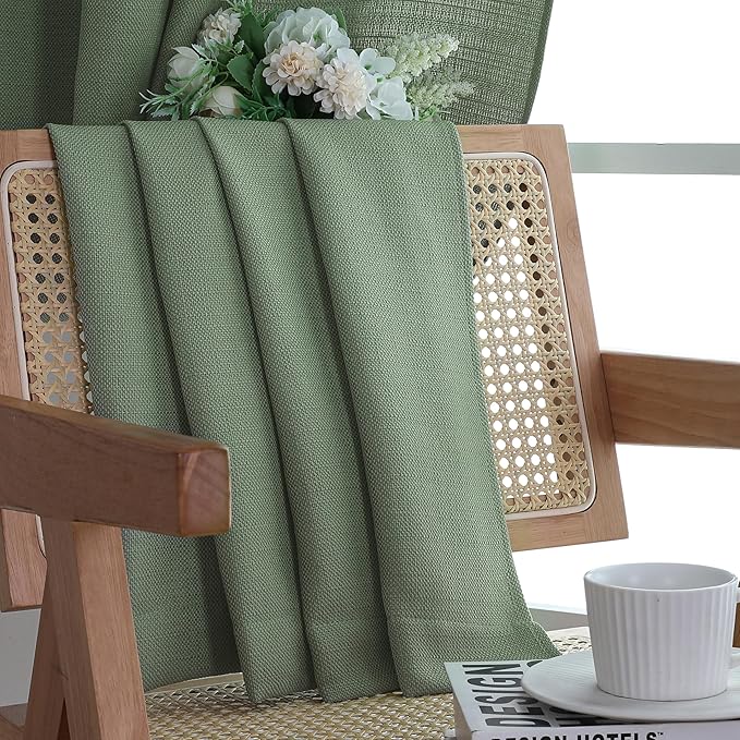 Chyhomenyc Sage Green Curtains 63 Inch Length 2 Panels, Faux Linen Textured Semi Sheer Light Filtering Soft Airy Rod Pocket Window Treatment Drapes for Living Room Bedroom, Each 40" Wx63 L