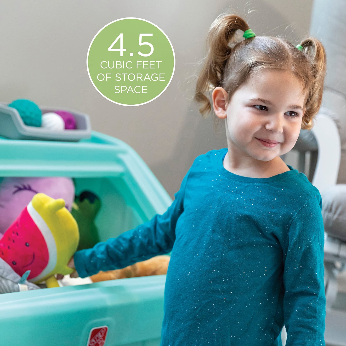 Step2 2-in-1 Toy Box & Art Lid, Kids Toy Storage Bin & Organizer, Easel & Chest in One, Made of Durable Plastic, For Toddlers 2+ Years Old, Mint
