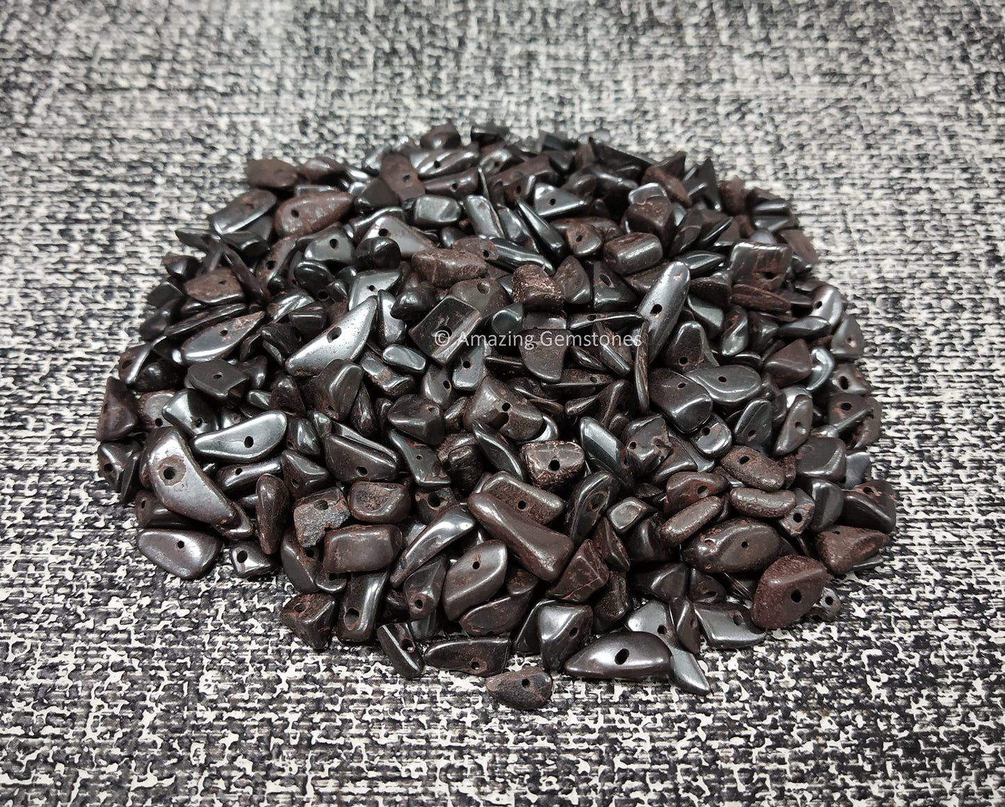 Hematite Pre Drilled Crystal Crushed Chips Beads for Bracelets Making, DIY Handmade Natural Healing Crystals (25 Inch Strand)