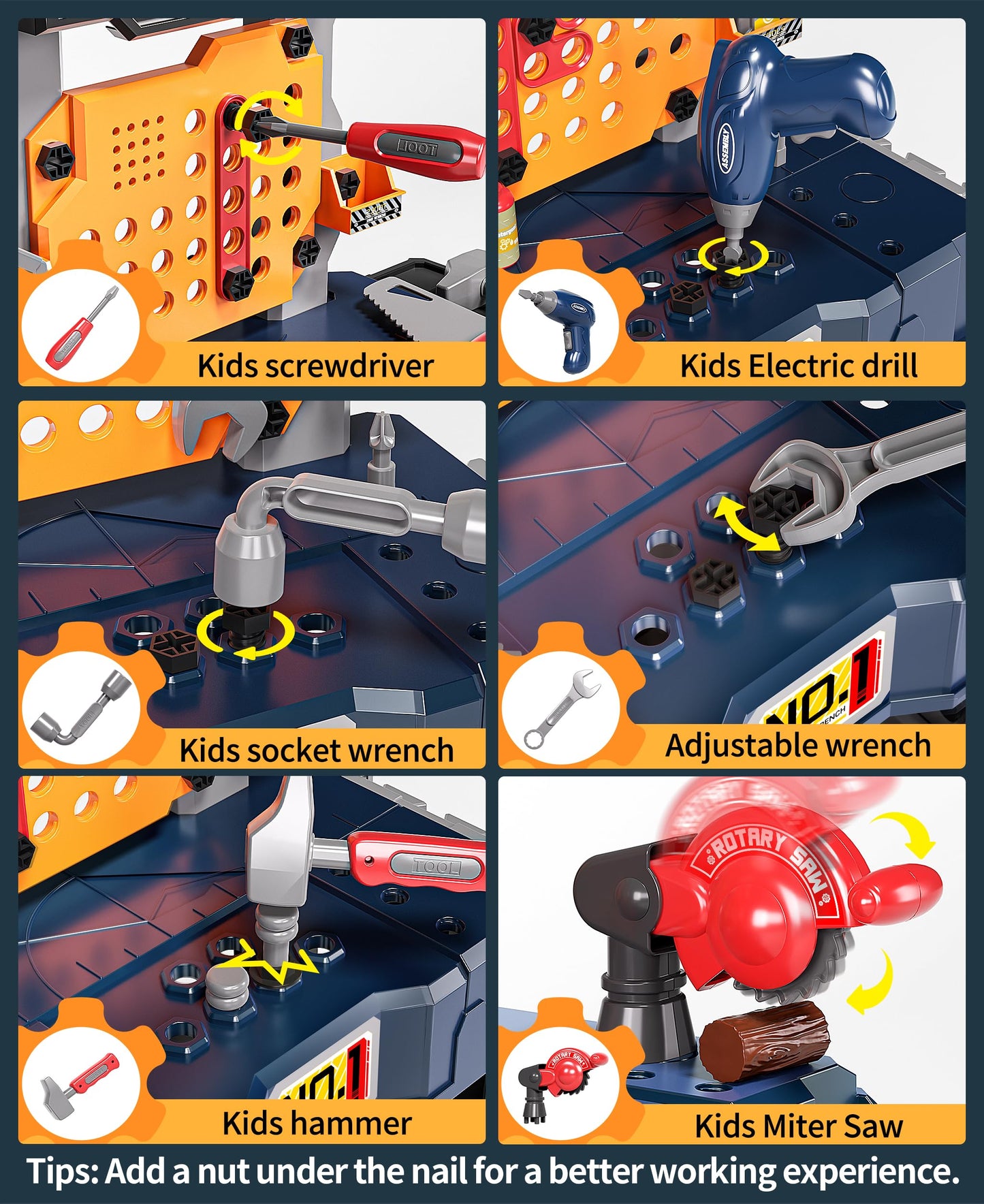 Deejoy Kids Tool Bench with Realistic and Electric Drill, Construction Workbench Toys for Toddlers 3-5, Toddler Bench Set for Boys & Girls Age 3-4