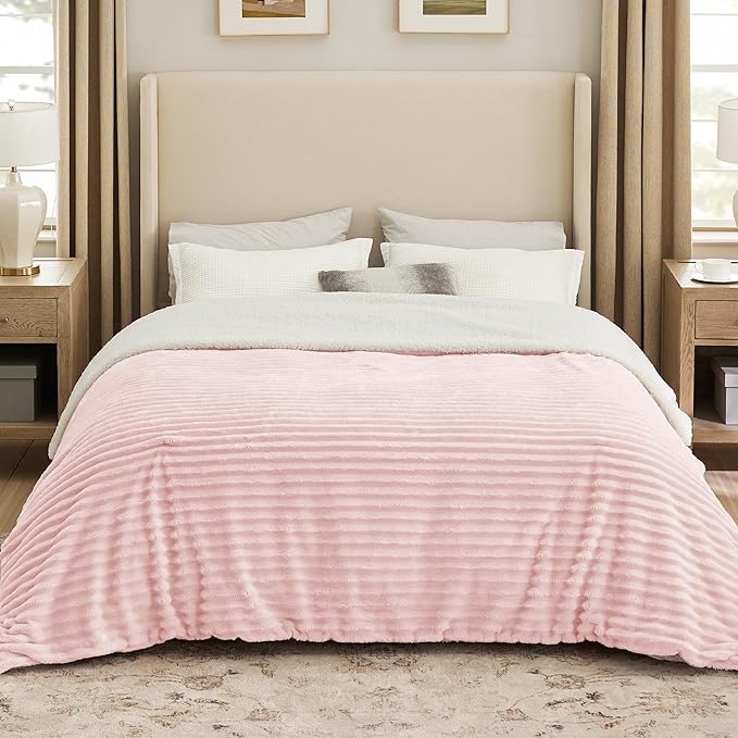 Bedsure Sherpa Blanket Queen Size for Bed - Super Soft, Cozy Fleece Thick Warm Blanket for Winter, GentleSoft Home Room Decor, Pink, 90x90 Inches