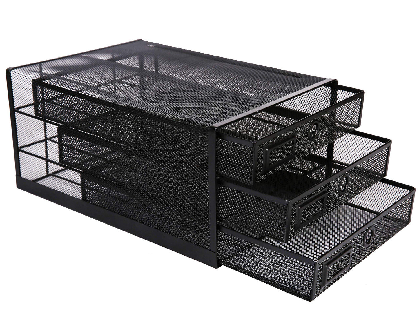 Annova Desk Organizer Wire Mesh 3 Tier Sliding Drawers Paper Sorter/Multifunctional/Premium Solid Construction for Letters, Documents, Mail, Files, Paper, Kids' Art Supplies (Black)