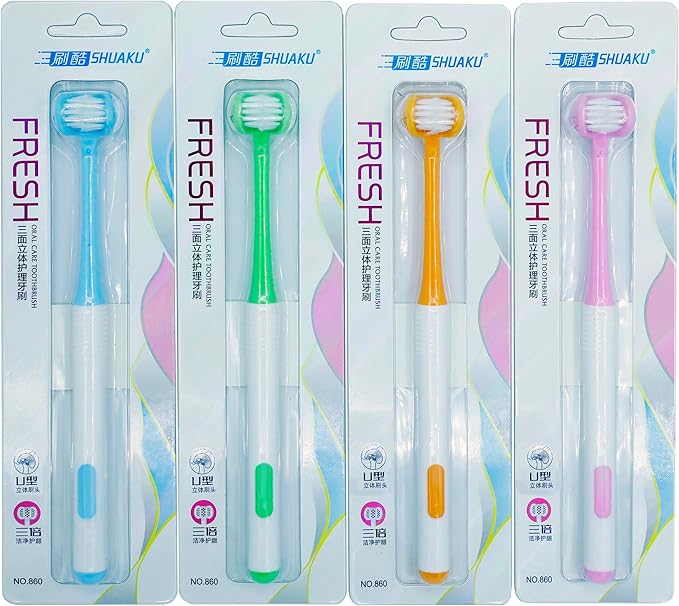 3 Sided Autism Toothbrush 360° Oral Teeth Cleaning Design U-Shaped Toothbrush 4 PCS Adult Soft Bristles Soft and Gentle for Complete Tooth and Gum Care (Mix Colour 4PCS)
