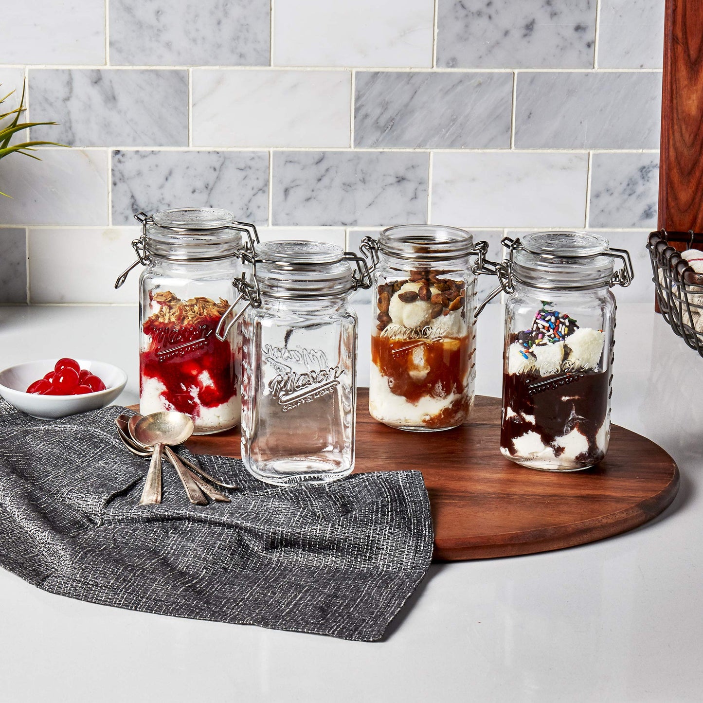 Mason Craft & More Airtight Kitchen Food Storage Clear Glass Clamp Jars, 17 Ounce (0.5 Liter) Tall Mini Clamp Jar