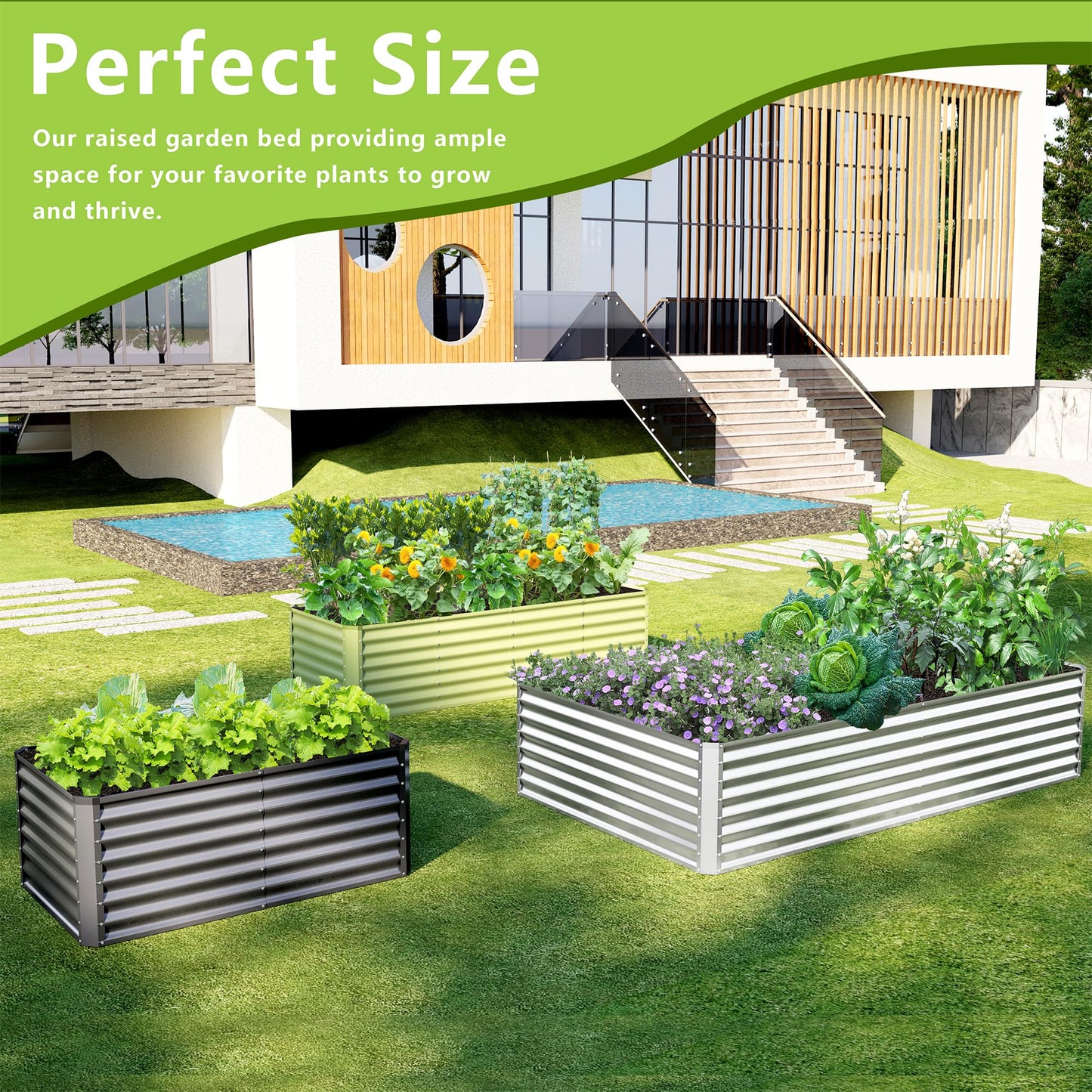 Ayen Guard 8x4x2FT Galvanized Raised Garden Bed,Galvanized Planter Boxes Outdoor, Large Metal Raised Garden Beds for Vegetables-Grey