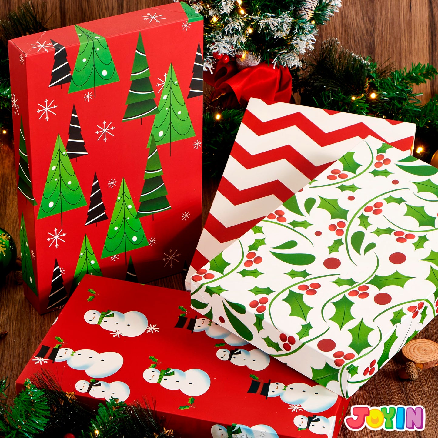 JOYIN 12 PCS Christmas Shirt Gift Boxes with Lids for Presents, Large Robe Cardboard Boxes, Xmas Bright Decorative Box for Clothes, Birthday Holiday Wedding Gift Wrapping Decor, Hat, Sweater and Coat