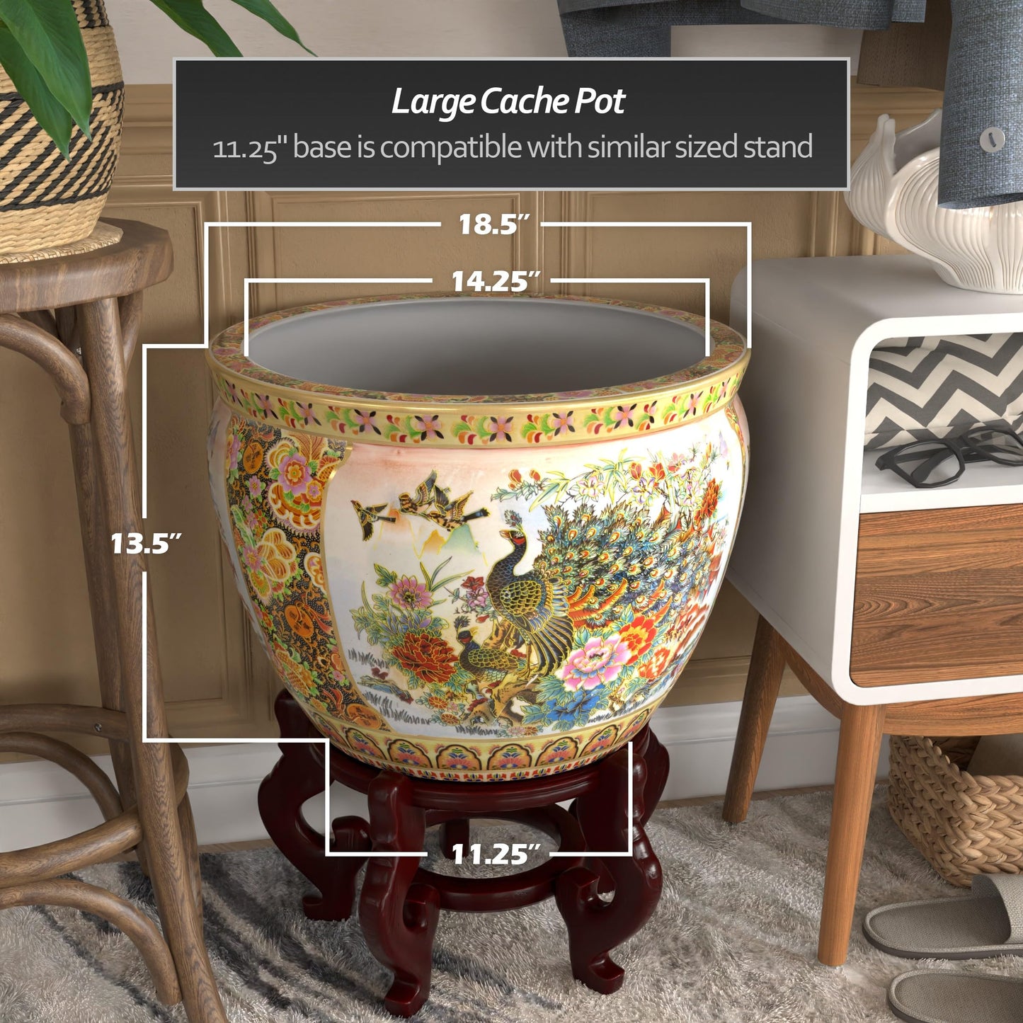 Red Lantern 18" Satsuma Garden & Peacock Porcelain Fishbowl
