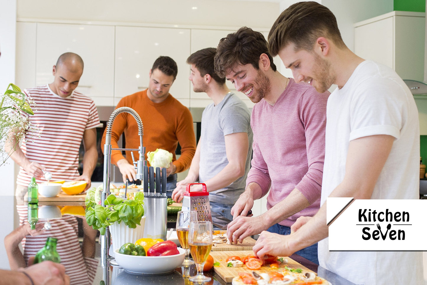 Kitchen Seven Universal Knife Block - Stainless Steel Kitchen Knife Holder Without Knives - Round Space -Saver Knife Storage Stand safely stores knives while keeping blades clean and sharp
