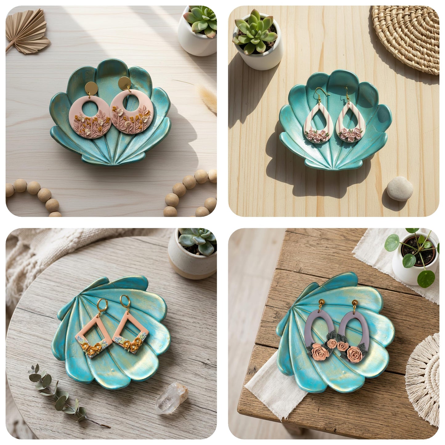 GOTO CLAY TOOLS Trinket Cutter Set for Polymer Clay Display & Jewelry Styling – Monstera, Shell & Flower Shapes | MOSHEFL-TRI