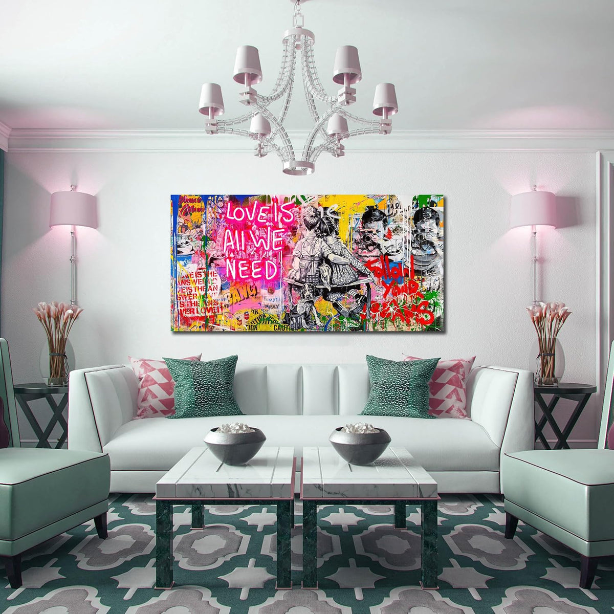 Colorful Banksy Wall Art for Living Room - Graffiti Posters for Teen Girls Room Ready to Hang Size 24" x 48"