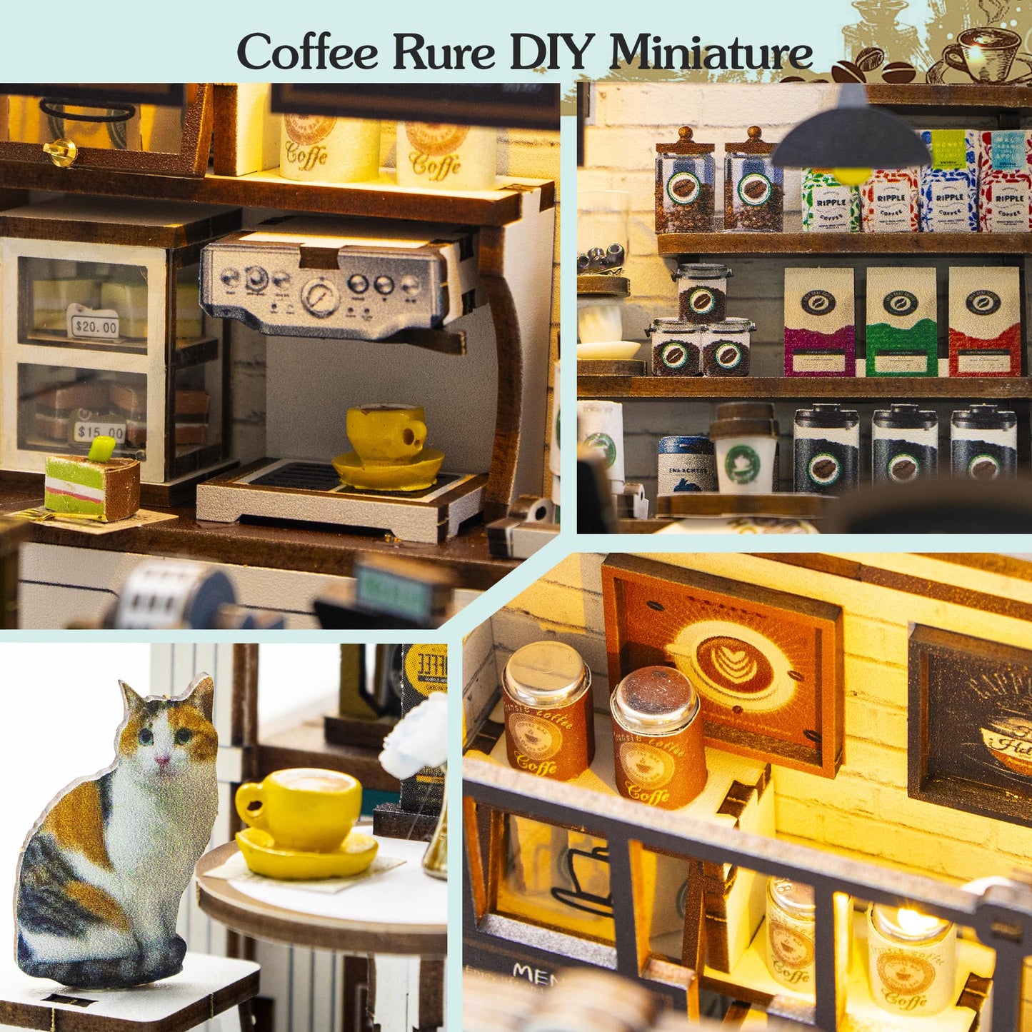 Soothee DIY Miniature House Kit, DIY Book Nook with LED Light | 3D Puzzles for Adults and Teens, Tiny House Building Kits for Bookshelf Decor, Relaxing Gift for Craft Lovers | Cafe Rure