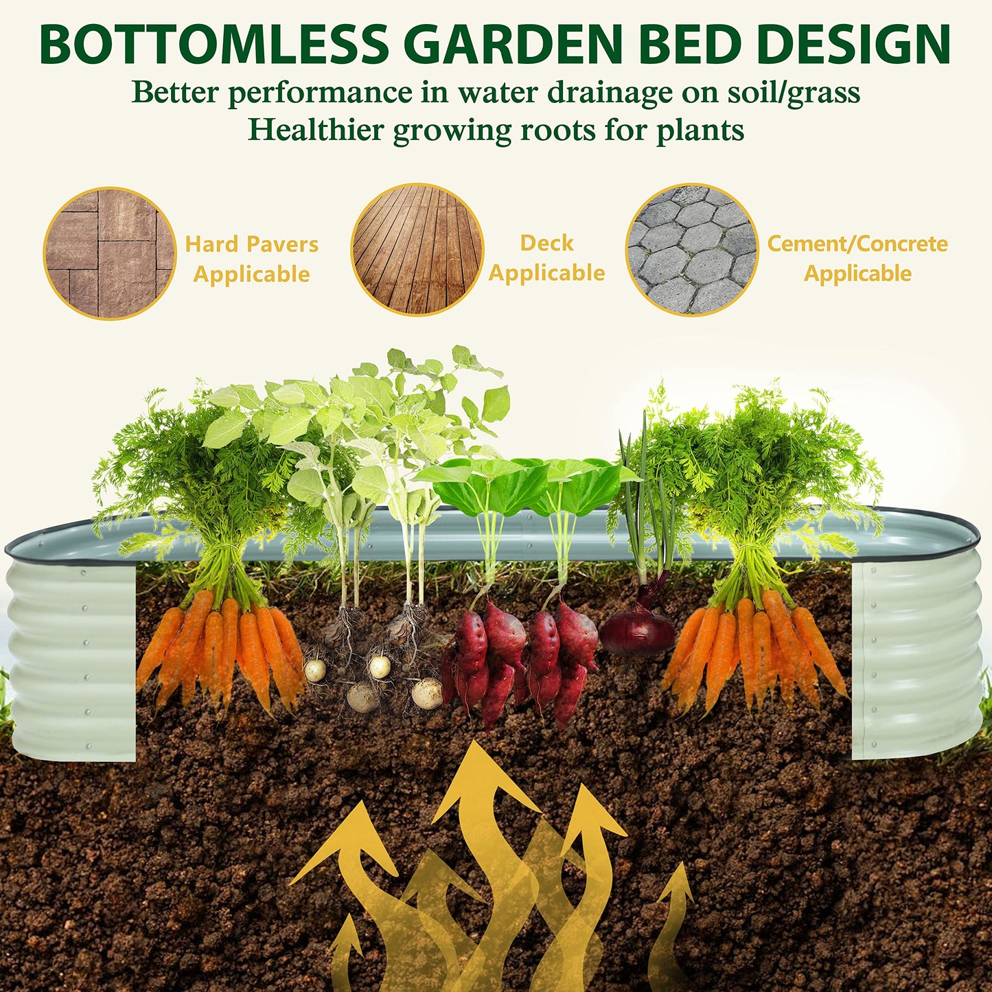 VEIKOU Raised Garden Bed 17" H, 8ft X 2ft Metal Galvanized Raised Garden Bed for Plants, Modular Raised Planter Box for Herbs Flowers, 9 in 1 Raised Garden Bed Kit, Beige