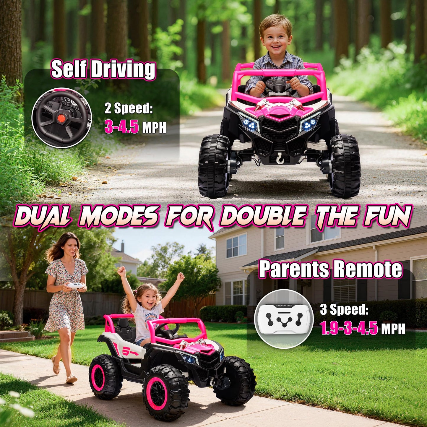 24V Ride On Car for Kids w/Remote Control, JOYRACER Battery Powered Off-Road UTV, 4x150W Motors,4 Shock Absorbers, 4.5 Mph Max Speed, Bluetooth, MP3, Lights, Electric Car for Big Kids