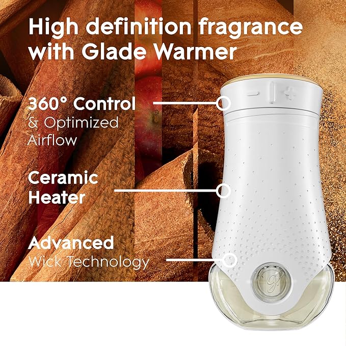 Glade PlugIns Air Freshener Starter Kit, Scented and Essential Oils for Home and Bathroom, Apple Cinnamon, 4.02 Fl Oz, 2 Warmers and 6 Refills