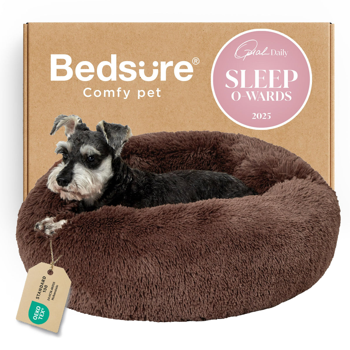 Bedsure Calming Small Medium Dog Bed Donut Washable Puppy Bed,27ins Black