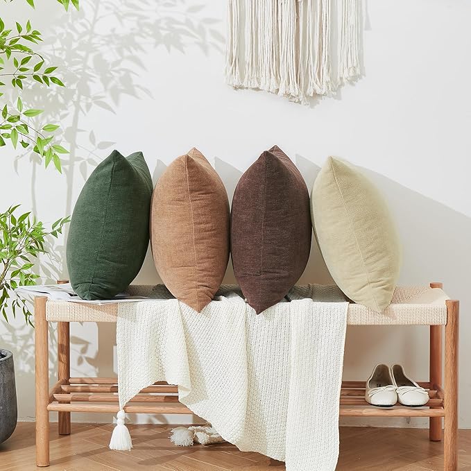 GAWAMAY Decorative Square Throw Pillow Covers 18"x18" Inch Set of 4, Super Soft Chenille Pillows Cover Pillowcase for Living Room Bedroom Sofa Couch Cushion Cover Dark Green 45x45cm (No Insert)