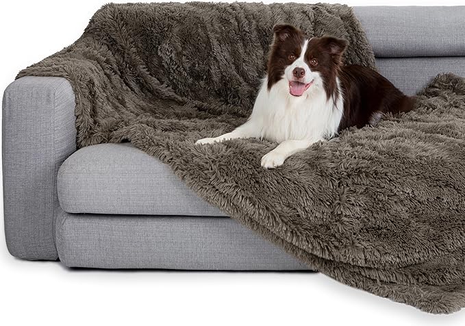 gogobunny Waterproof Dog Blanket for Couch & Furniture Protection - Super Soft Reversible Throw for Large Dogs & Cats, Calming Washable Fur & Sherpa Pet Blanket (25x35 Inch, Stone)
