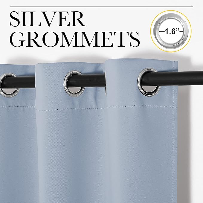 NICETOWN Vintage Blue Blackout Curtains 63 inches Length for Kitchen, 2 Panels, 34" Wide, Thermal Insulated Decoration Drapes for Small Window