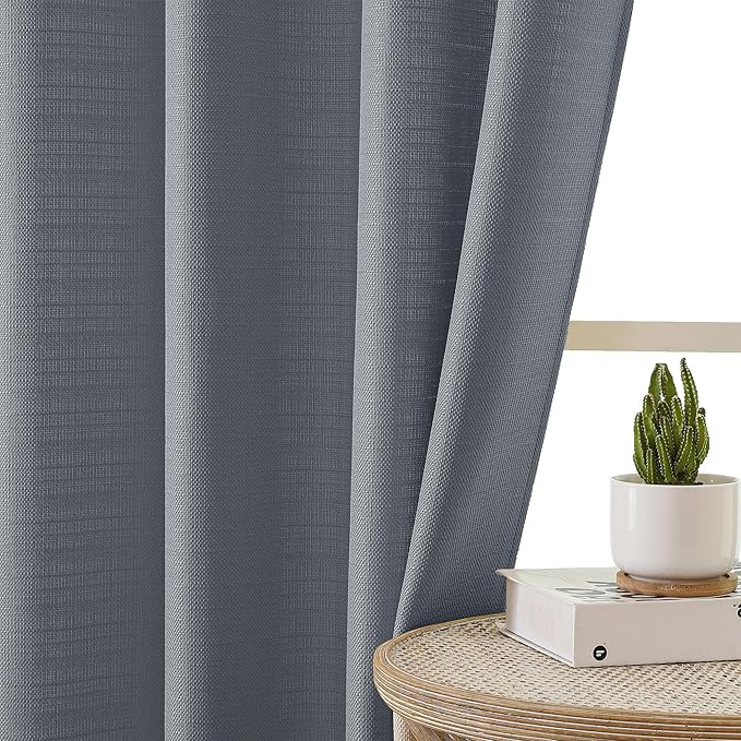 Chyhomenyc Dark Grey Curtains 72 Inch Length 2 Panels Set, Faux Linen Textured Semi Sheer Light Filtering Soft Airy Privacy Farmhouse Curtain Drapes for Living Room Bedroom, 40 Wx72 L Inches
