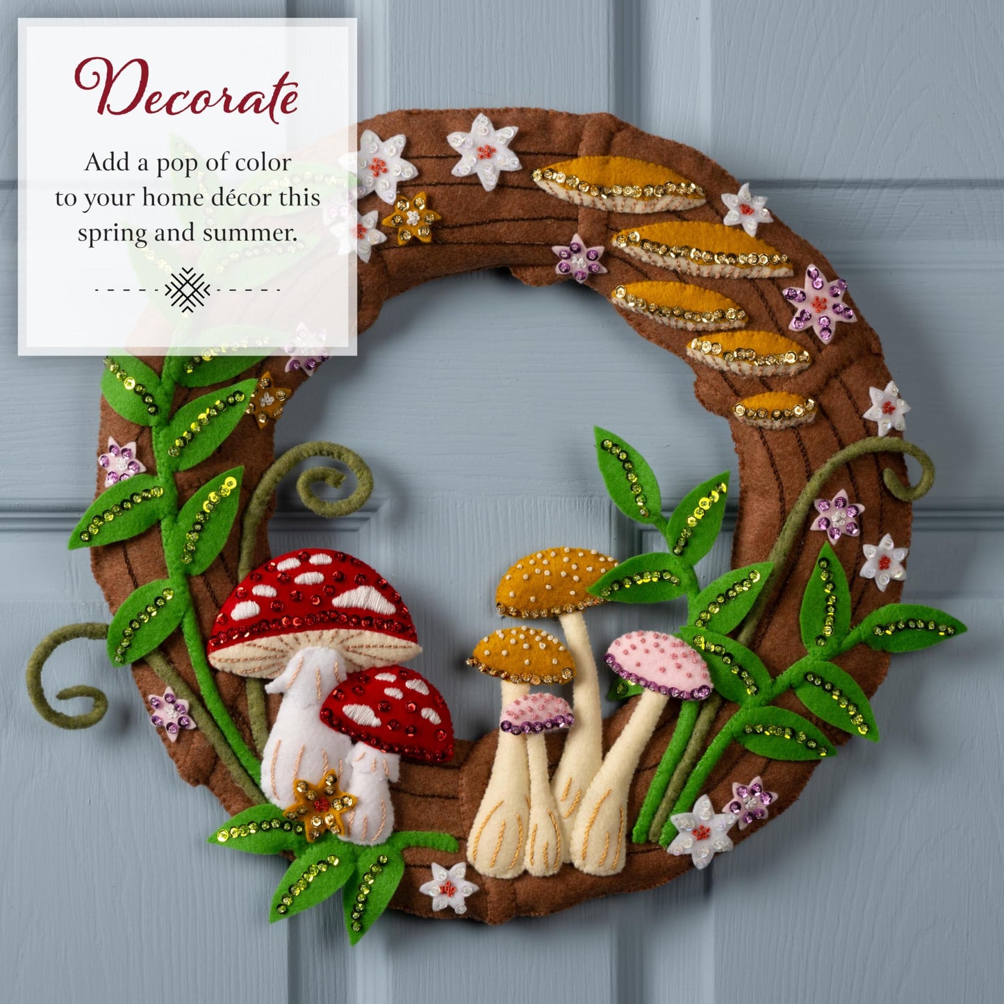 Bucilla Felt Applique Wreath Making Kit, Mushroom Magic, Perfect for DIY Arts and Crafts