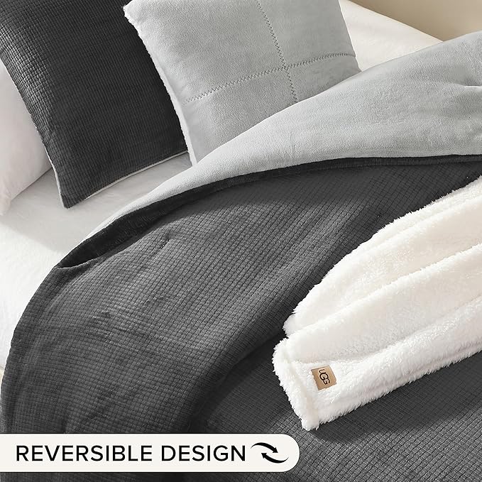 UGG Remina Twin Comforter Set 4 Piece Bed in a Bag with Throw Blanket, Decorative Pillow, Sham, and Reversible Comforter Hypoallergenic Washable College Dorm Bedding, Twin XL, Charcoal Grey