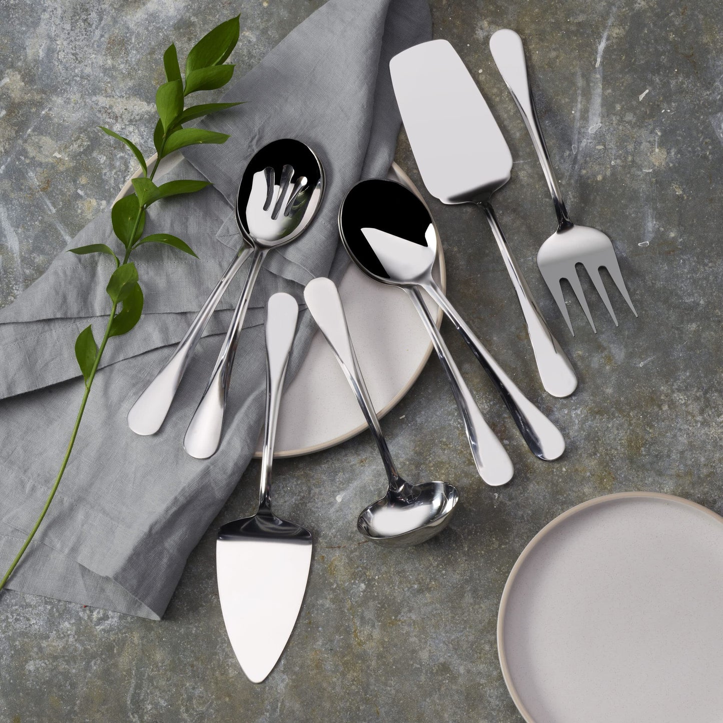 Mikasa Gourmet Basics Kaylee 8-Piece Serving Set, 18/10 Stainless Steel, Soup Ladle, Lasagna Server, Cake Server, Tablespoons, Cold Meat Fork, Dishwasher Safe