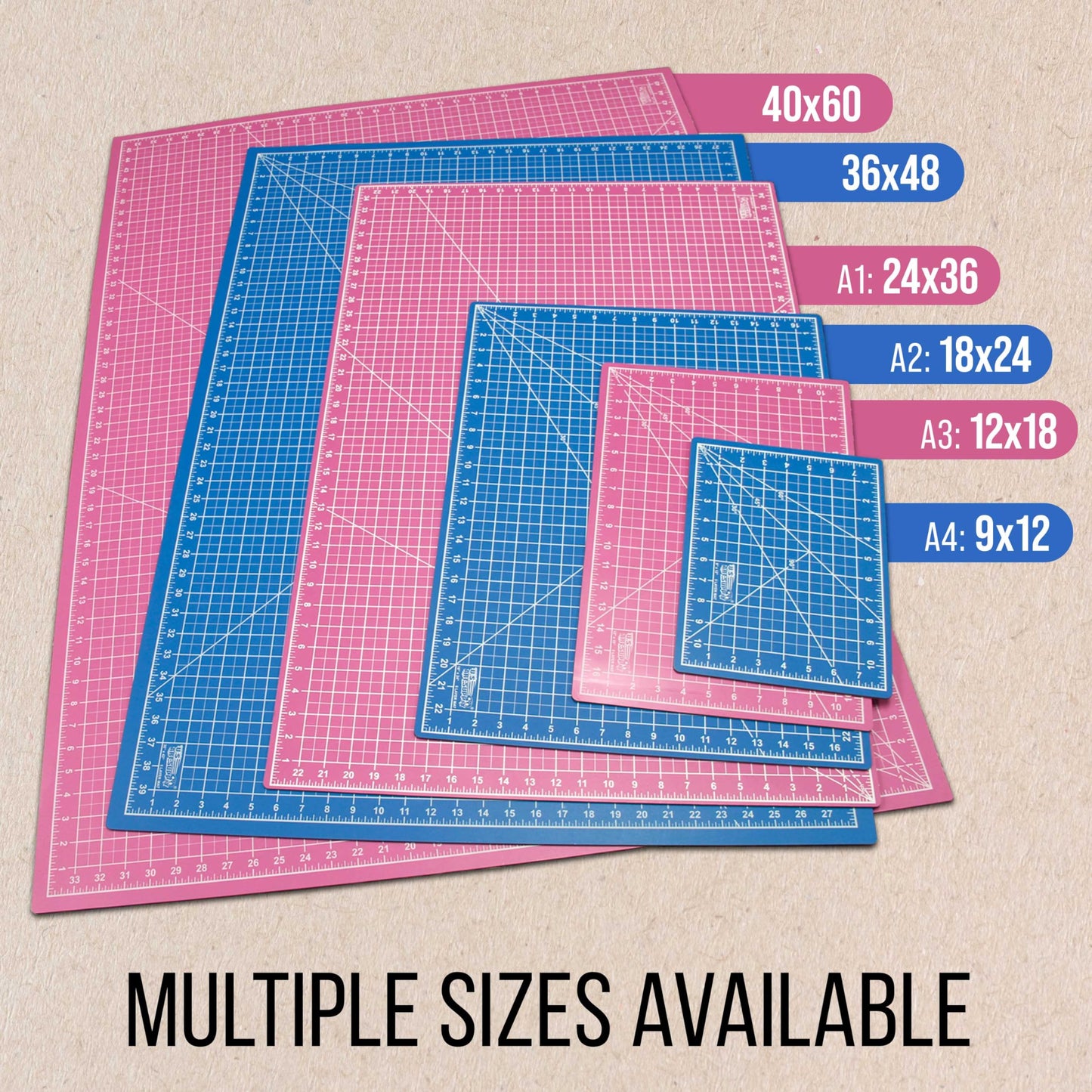 U.S. Art Supply 9" x 12" Self-Healing Cutting Mat 5-Ply (2 Pack) - Double-Sided Pink/Blue Craft Mat, Non-Slip Cutting Mats for Crafts, Sewing, Quilting, Scrapbooking