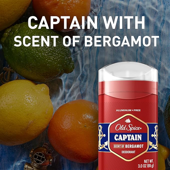 Old Spice Aluminum Free Deodorant for Men, 24/7 Odor Protection, 24/7 Freshness & Lasting Scent, Captain with Bergamot Scent, 3.0 oz (Pack of 3)