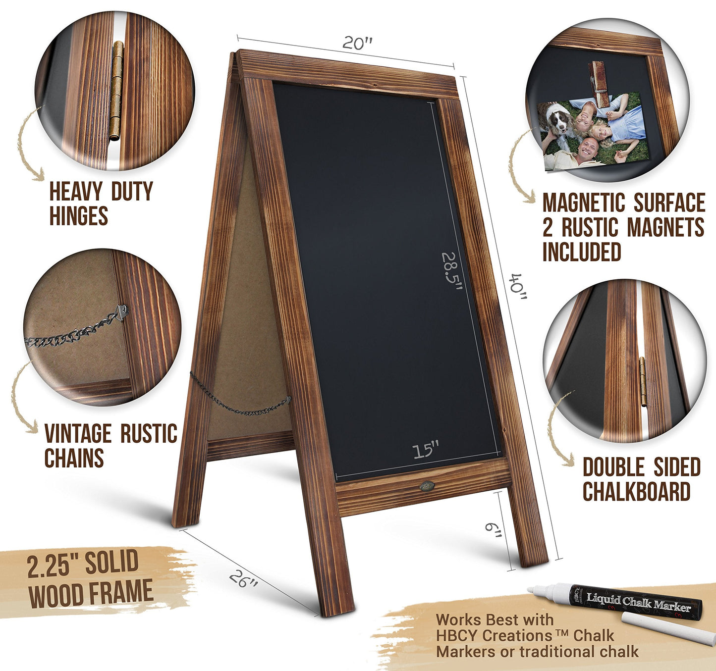 A Frame Chalkboard with Chalk Markers by HBCY Creations: 40x20 Solid Wood A-Frame Sign Gray Double-Sided Magentic Menu Board, Deluxe Set Includes 8 Chalk Markers, 10 Stencils, 2 Magnets