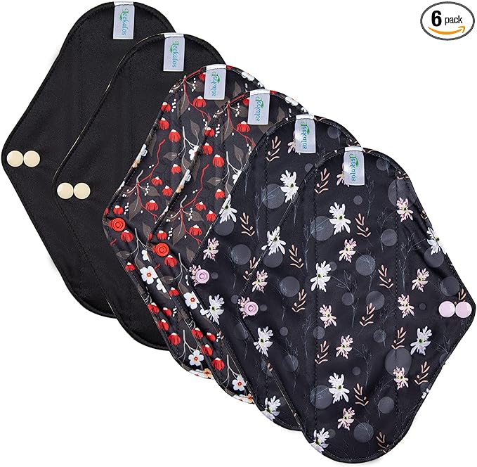 Leekalos Reusable Menstrual Pads - Bamboo Menstrual Cloth Pads | Light Incontinence Pads | Reusable Sanitary Pads - Pack of 6, 1 Cloth Mini Wet Bag