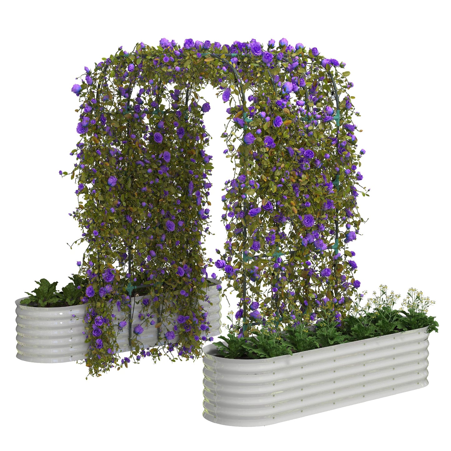 GarveeHome Expandable Arch Trellis Raised Bed Kit – 95” Metal Garden System with Vertical Netting, Plant Ties, and Drainage Design for Vegetables, Flowers, and Vines (Rust-Proof Beige)