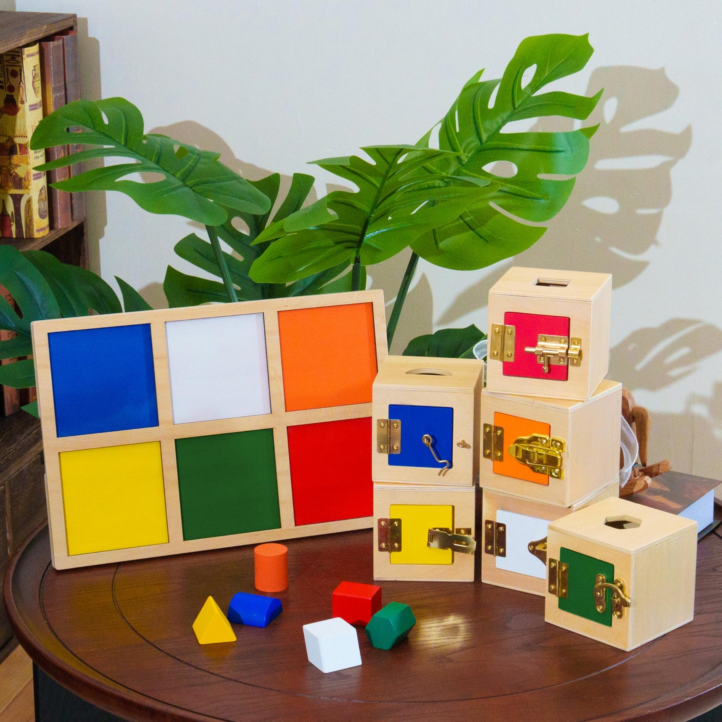 Premium Montessori Large Lock Box with Objects and Tray 15.7in,Wooden 6-Compartment Busy Box,Different Locks with Keys & Matching Objects, Practical Life Activity,Fine Motor Skills, Homeschool