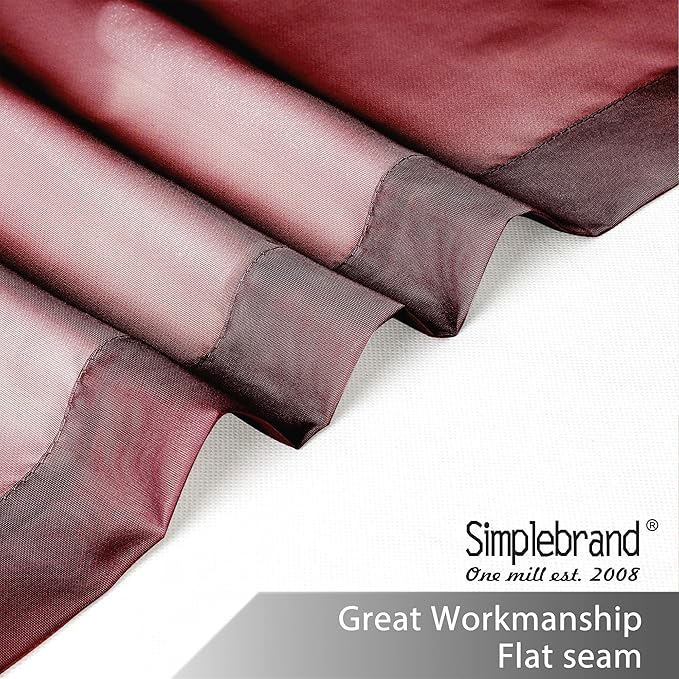 Simplebrand Red Sheer Curtains 96 Inches Long, Light Filtering Rod Pocket Solid Color Window Sheer Curtain Panels, Elegant Curtains & Drapes for Living Room, Bedroom 2 Panels (Burgundy, 42" W x 96" L)