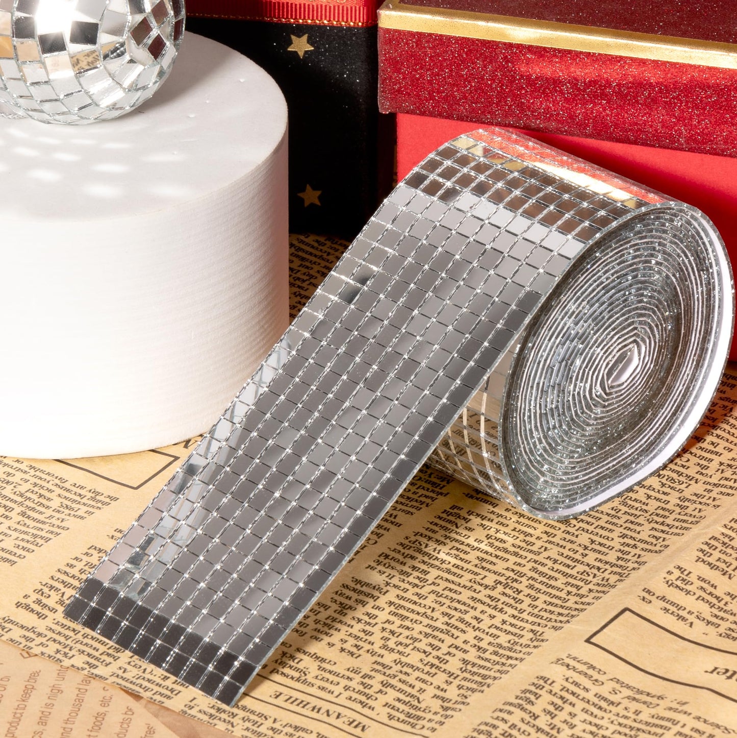 PP OPOUNT 10000 PCS Mini Disco Tiles, 1 Roll 5 x 5 mm Self-Adhesive Disco Ball Tiles, Glass Mirror Tiles for Crafts, DIY Disco Cowboy Hat, Disco Ball, Disco Ball Planter, Photo Frames, Indoor Decor
