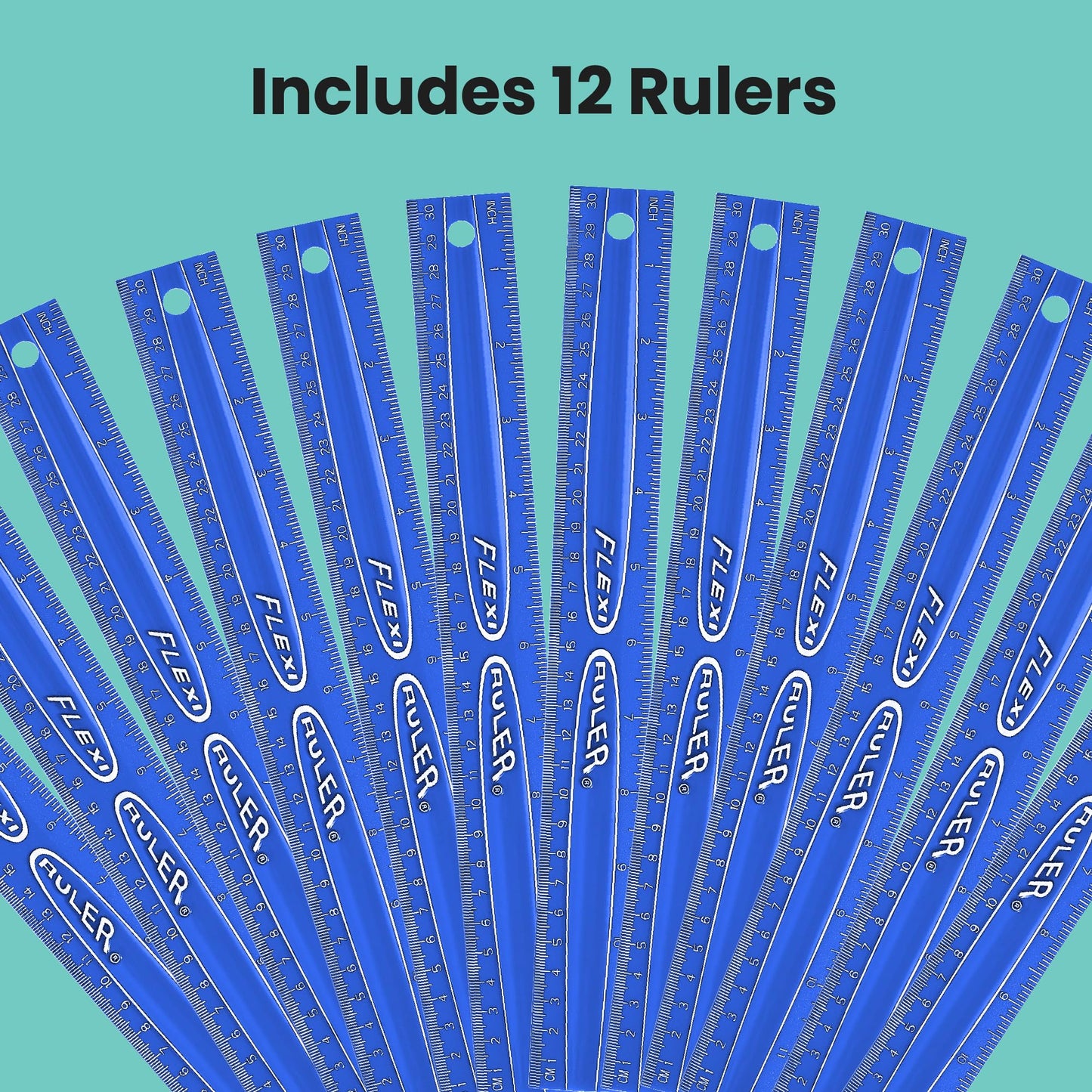 It's Academic Flexi Rulers, 12-inch Flexible Non-Breakable Ruler, 12-Pack, Blue