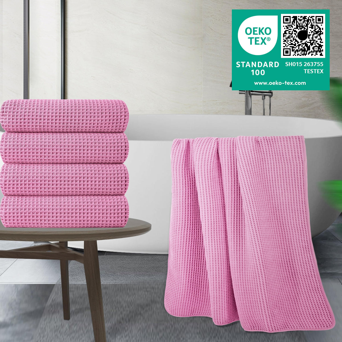 430 GSM Poly Blend Microfiber Quick Dry Waffle Bath Towel (4 Count)