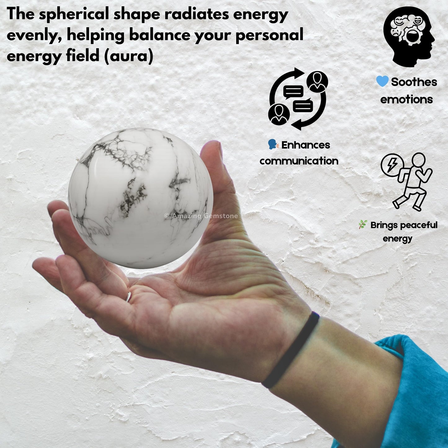 Amazing Gemstone Howlite Crystal Ball with Stand - 2 Inches Crystal Sphere Meditation Balls for Witchcraft and Decorative Balls