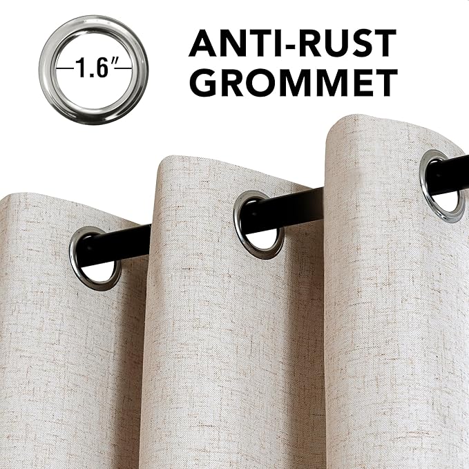 H.VERSAILTEXLinen-Polyester Curtains 100%Blackout Curtains for Bedroom 96"Long Full Light Blocking Nature Linen-Polyester Blended Window Curtains for LivingRoomNickel Grommet(2Panels,HeatheredNatural)
