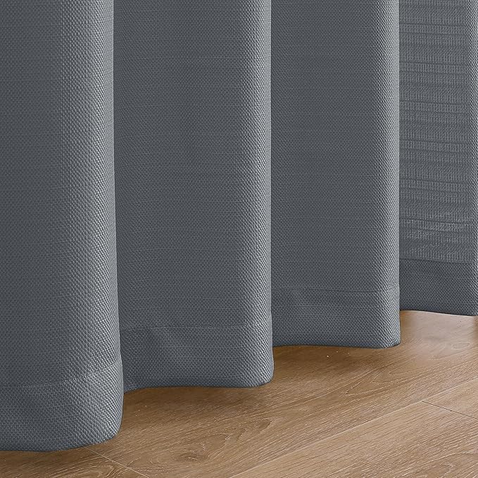 Chyhomenyc Dark Grey Curtains 72 Inch Length 2 Panels Set, Faux Linen Textured Semi Sheer Light Filtering Soft Airy Privacy Farmhouse Curtain Drapes for Living Room Bedroom, 40 Wx72 L Inches