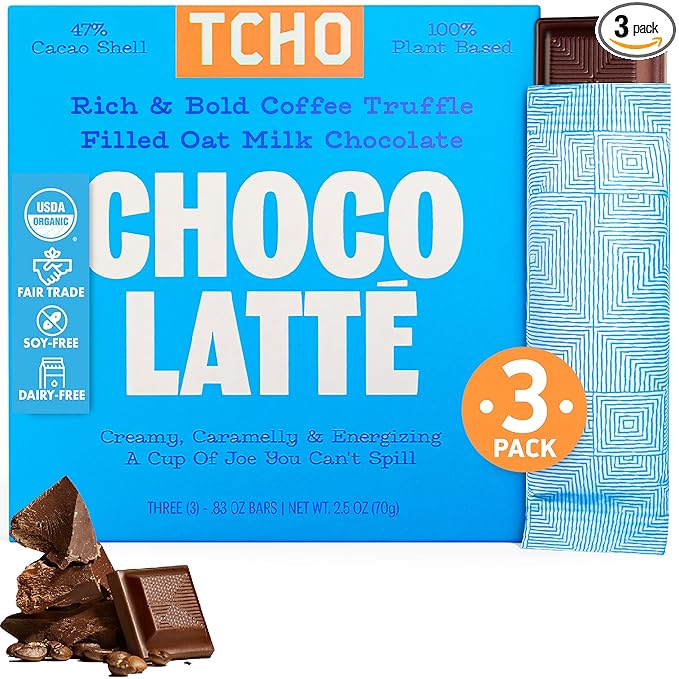 TCHO Choco Latte 47% Oat Milk Chocolate Bars (3 pack) | Plant Based, Organic & Fair Trade, | Non GMO, Non-Dairy, Vegan, Soy Free (2.5oz each)