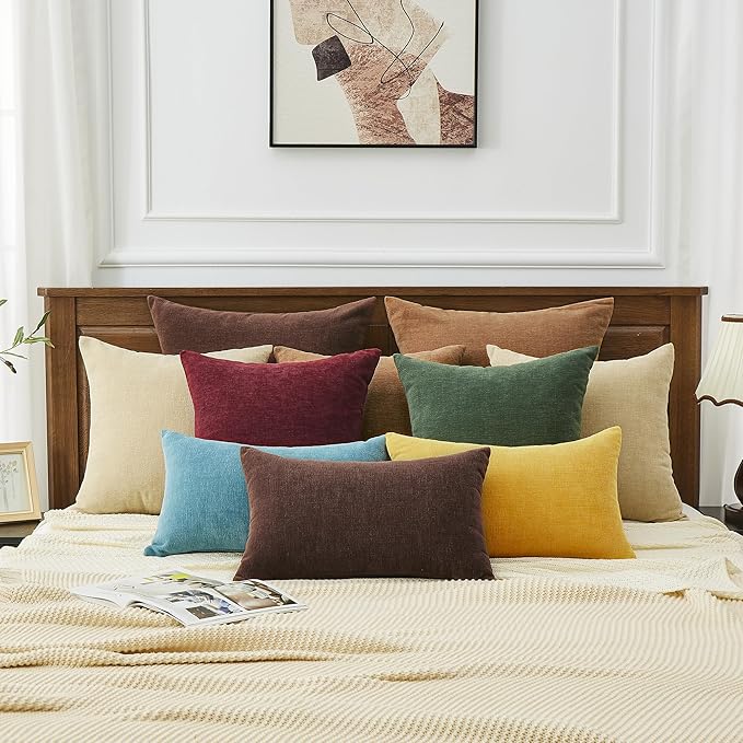 GAWAMAY Decorative Square Throw Pillow Covers 18"x18" Inch Set of 4, Super Soft Chenille Pillows Cover Pillowcase for Living Room Bedroom Sofa Couch Cushion Cover Dark Green 45x45cm (No Insert)
