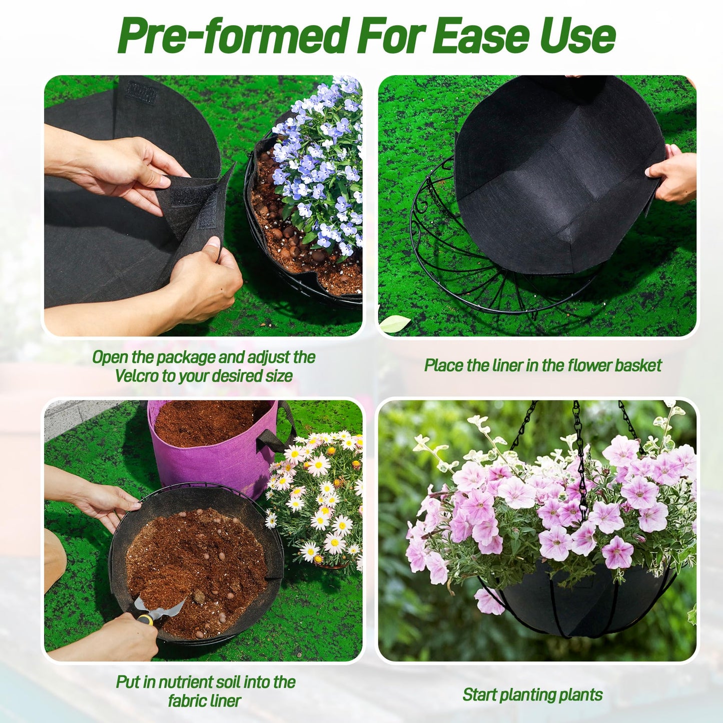 Sumloty 8 Pack 14 Inch Fabric Planter Basket Liner- Felt Flower Pot Liners Replacement Coco Fiber Liner for Hanging Basket Flowers Round Hanging Basket Liners Prevent Birds from Nesting