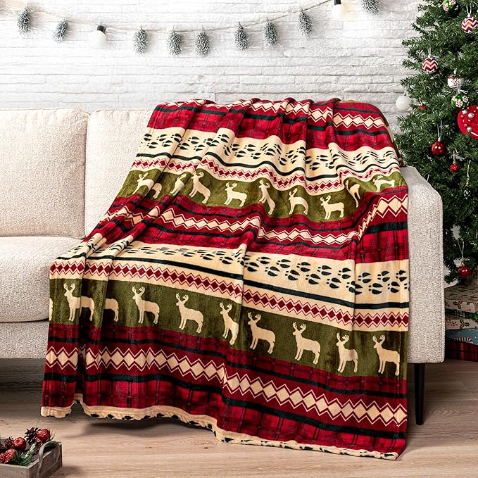 Pavilia Soft, Plush, Warm Winter Cabin Throw - Twin 60x80, Red Christmas Holiday Fleece Blanket