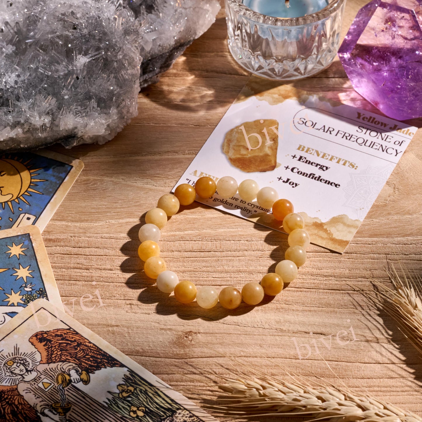 Yellow Jade-Optimism & Courage-8mm Beaded Bracelets for Women Handmade Semi Precious Natural Stone Stretch Elastic Jewelry Yoga Protection Gifts