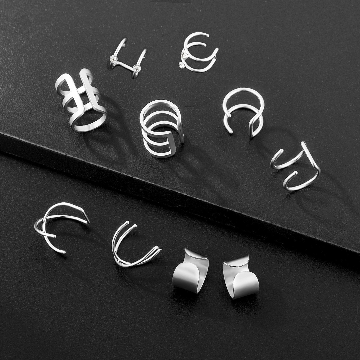 Tornito 4-10 Pairs Stainless Steel Ear Cuff Helix Cartilage Clip On Wrap Earrings Fake Nose Ring Non-Piercing Adjustable (A3: 10 Pairs)