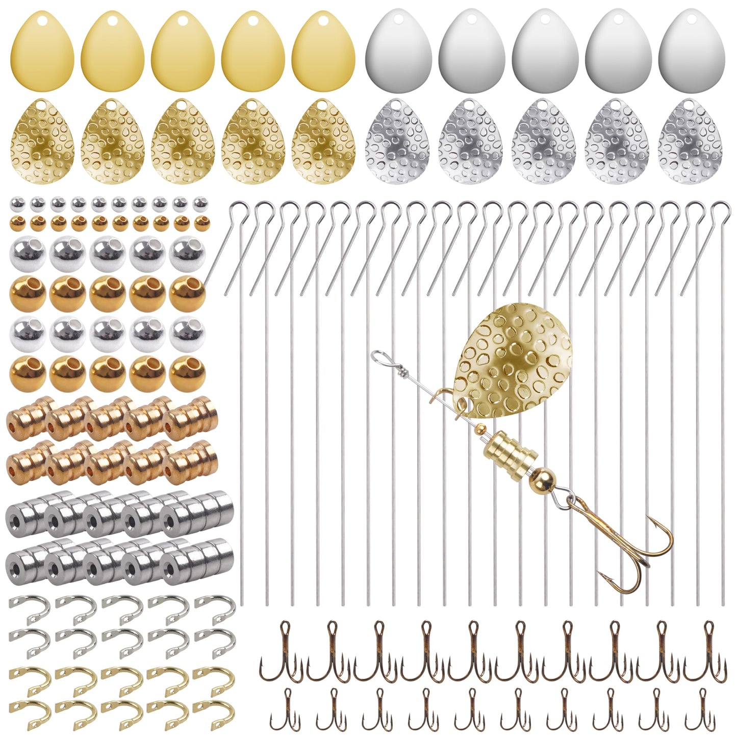 Fishing Spinner Lure Making Kit,140pcs Inline Spinner Making Supplies Kit DIY Spinnerbaits Accessory Pliers Spinner Blade Clevis Wire Shaft Treble Hooks Beads Fishing Spoon Rigs Tackle Set